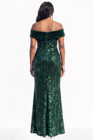 Load image into Gallery viewer, Sparkly Navy Sequin Mermaid Long Evening Dress with Slit