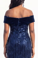 Load image into Gallery viewer, Sparkly Navy Sequin Mermaid Long Evening Dress with Slit