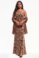Load image into Gallery viewer, Sparkly Burgundy Mermaid Floral Velvet One Shoulder Long Evening Dress with Slit