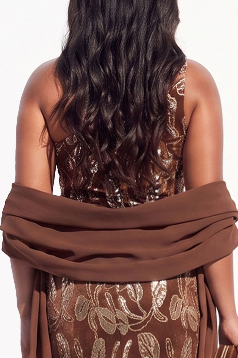 Load image into Gallery viewer, Sparkly Burgundy Mermaid Floral Velvet One Shoulder Long Evening Dress with Slit