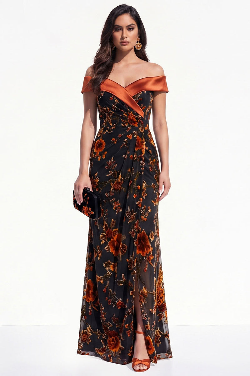Load image into Gallery viewer, Oranger Velvet Floral Ruched Mermaid Long Evening Dress with Slit