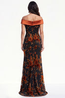 Load image into Gallery viewer, Oranger Velvet Floral Ruched Mermaid Long Evening Dress with Slit