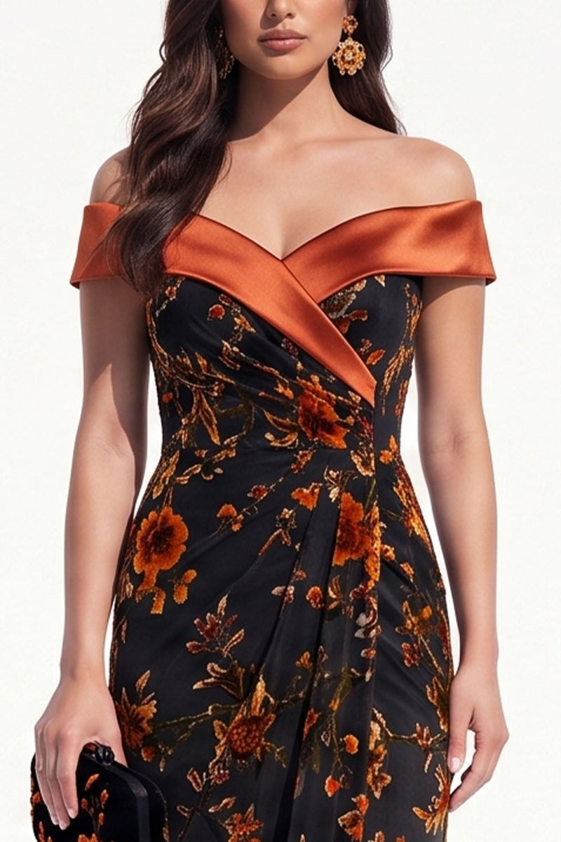 Load image into Gallery viewer, Oranger Velvet Floral Ruched Mermaid Long Evening Dress with Slit