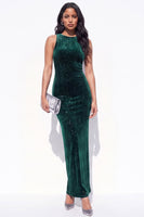 Load image into Gallery viewer, Sparkly Plum Velvet Sheath Long Evening Dress with Slit