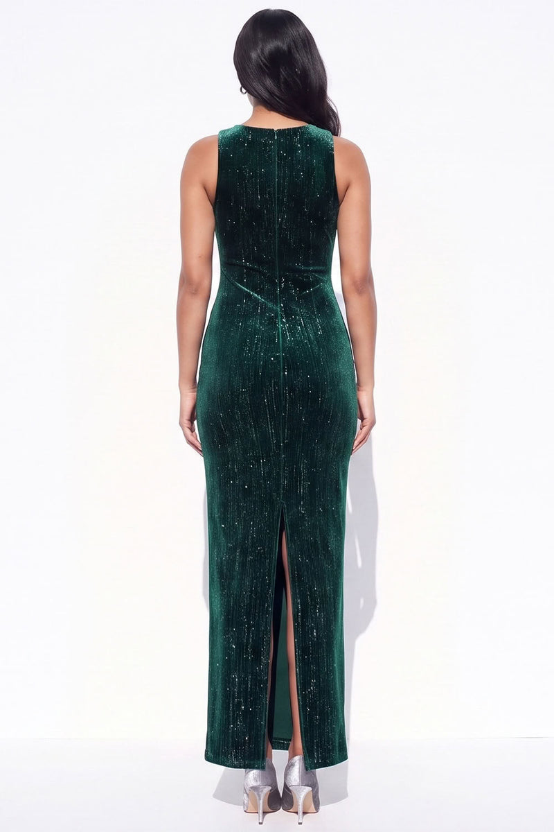 Load image into Gallery viewer, Sparkly Plum Velvet Sheath Long Evening Dress with Slit