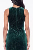 Load image into Gallery viewer, Sparkly Plum Velvet Sheath Long Evening Dress with Slit