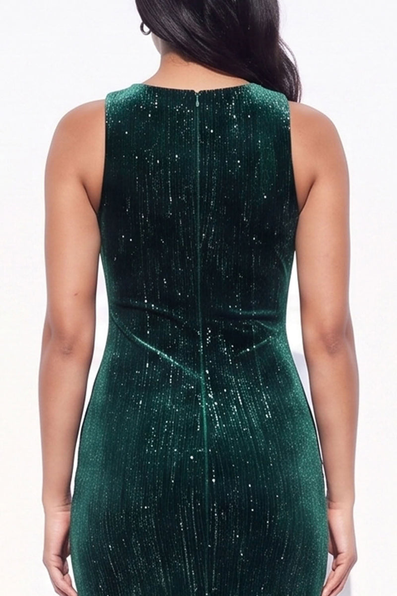 Load image into Gallery viewer, Sparkly Plum Velvet Sheath Long Evening Dress with Slit