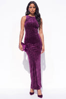 Load image into Gallery viewer, Sparkly Plum Velvet Sheath Long Evening Dress with Slit