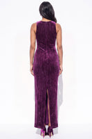 Load image into Gallery viewer, Sparkly Plum Velvet Sheath Long Evening Dress with Slit