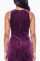 Load image into Gallery viewer, Sparkly Plum Velvet Sheath Long Evening Dress with Slit