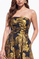 Load image into Gallery viewer, Red A-Line Floral Strapless Long Wedding Guest Dress with Pocket
