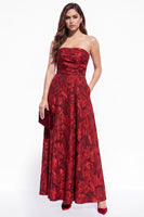 Load image into Gallery viewer, Red A-Line Floral Strapless Long Wedding Guest Dress with Pocket