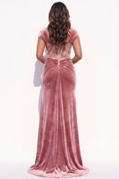 Load image into Gallery viewer, Blush Velvet Mermaid Sparkly Beaded Corset Long Wedding Guest Dress with Slit