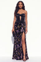 Load image into Gallery viewer, Black Purple Floral Corset Mermaid Keyhole Long Evening Dress with Slit