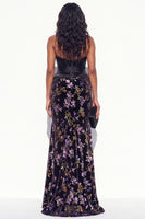 Load image into Gallery viewer, Black Purple Floral Corset Mermaid Keyhole Long Evening Dress with Slit
