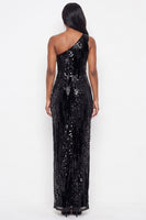Load image into Gallery viewer, Sparkly Sequin One Shoulder Sheath Long Wedding Guest Dress with Slit