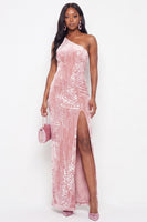 Load image into Gallery viewer, Sparkly Sequin One Shoulder Sheath Long Wedding Guest Dress with Slit