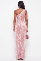 Load image into Gallery viewer, Sparkly Sequin One Shoulder Sheath Long Wedding Guest Dress with Slit