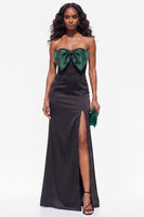 Load image into Gallery viewer, Burgundy Sheath Satin Strapless Long Wedding Guest Dress with Slit