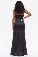 Load image into Gallery viewer, Burgundy Sheath Satin Strapless Long Wedding Guest Dress with Slit