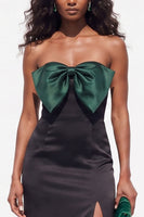 Load image into Gallery viewer, Burgundy Sheath Satin Strapless Long Wedding Guest Dress with Slit
