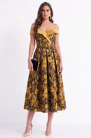 Load image into Gallery viewer, Yellow Off The Shoulder A-Line Floral Long Wedding Guest Dress