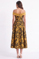 Load image into Gallery viewer, Yellow Off The Shoulder A-Line Floral Long Wedding Guest Dress