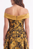 Load image into Gallery viewer, Yellow Off The Shoulder A-Line Floral Long Wedding Guest Dress