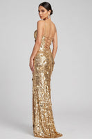 Load image into Gallery viewer, Sparkly Golden Sequin Mermaid Long Evening Dress with 3D Flowers