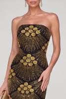 Load image into Gallery viewer, Sparkly Black Golden Mermaid Sequin Strapless Long Evening Dress