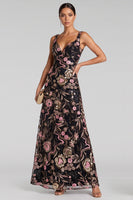 Load image into Gallery viewer, Sparkly Black Pink A-Line Thick Strap Sequin Long Evening Dress