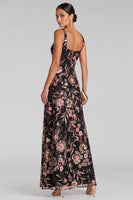 Load image into Gallery viewer, Sparkly Black Pink A-Line Thick Strap Sequin Long Evening Dress