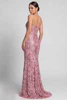 Load image into Gallery viewer, Sparkly Sequin Pink Floral Mermaid Spaghetti Straps Long Evening Dress