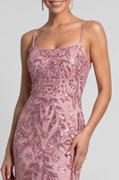 Load image into Gallery viewer, Sparkly Sequin Pink Floral Mermaid Spaghetti Straps Long Evening Dress