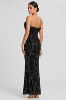 Load image into Gallery viewer, Sparkly Black Ruched Mermaid Strapless Beaded Long Evening Dress