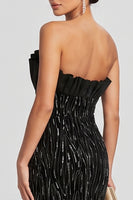 Load image into Gallery viewer, Sparkly Black Ruched Mermaid Strapless Beaded Long Evening Dress