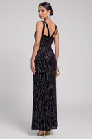 Load image into Gallery viewer, Sparkly Black Beaded Mermaid V-Neck Long Evening Dress