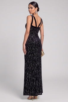 Sparkly Black Beaded Mermaid V-Neck Long Evening Dress