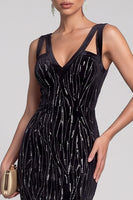 Load image into Gallery viewer, Sparkly Black Beaded Mermaid V-Neck Long Evening Dress
