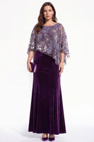 Load image into Gallery viewer, Sparkly Velvet Purple Mermaid Floral Long Mother of the Bride Dress with Sequin