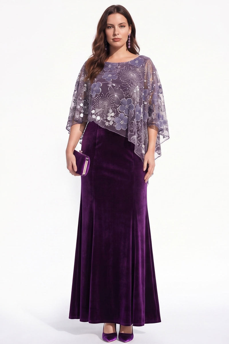 Load image into Gallery viewer, Sparkly Velvet Purple Mermaid Floral Long Mother of the Bride Dress with Sequin