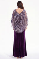 Load image into Gallery viewer, Sparkly Velvet Purple Mermaid Floral Long Mother of the Bride Dress with Sequin