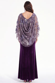 Sparkly Velvet Purple Mermaid Floral Long Mother of the Bride Dress with Sequin