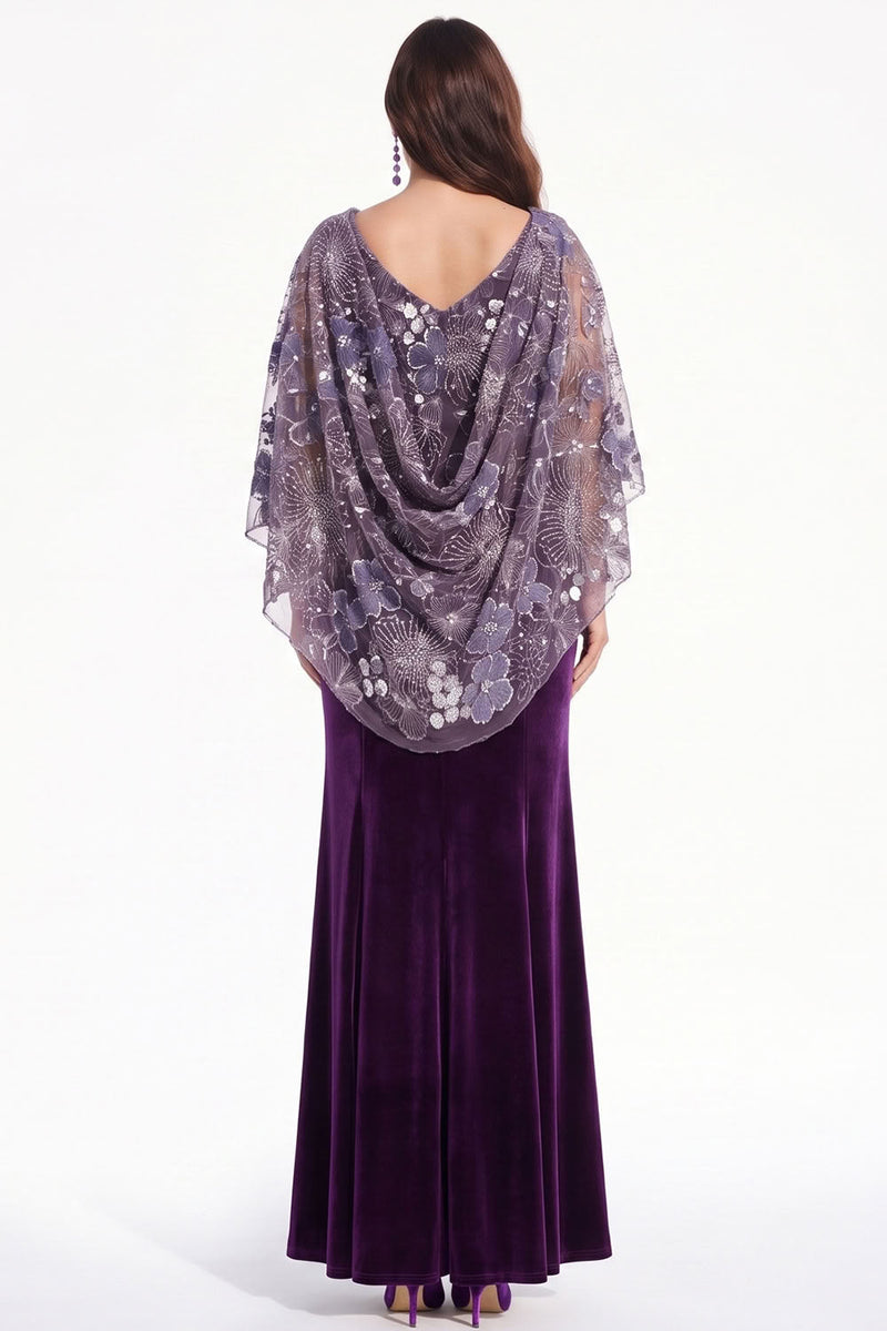 Load image into Gallery viewer, Sparkly Velvet Purple Mermaid Floral Long Mother of the Bride Dress with Sequin