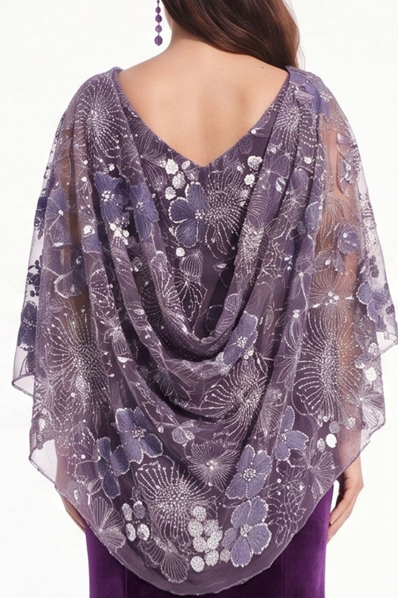Load image into Gallery viewer, Sparkly Velvet Purple Mermaid Floral Long Mother of the Bride Dress with Sequin