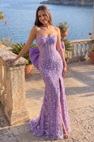 Load image into Gallery viewer, Mermaid Fog Floral Corset Sequin Sweetheart Long Prom Dress with Bow