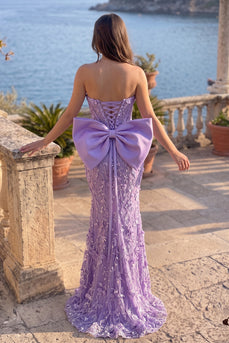 Mermaid Fog Floral Corset Sequin Sweetheart Long Prom Dress with Bow