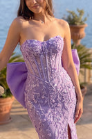 Load image into Gallery viewer, Mermaid Fog Floral Corset Sequin Sweetheart Long Prom Dress with Bow