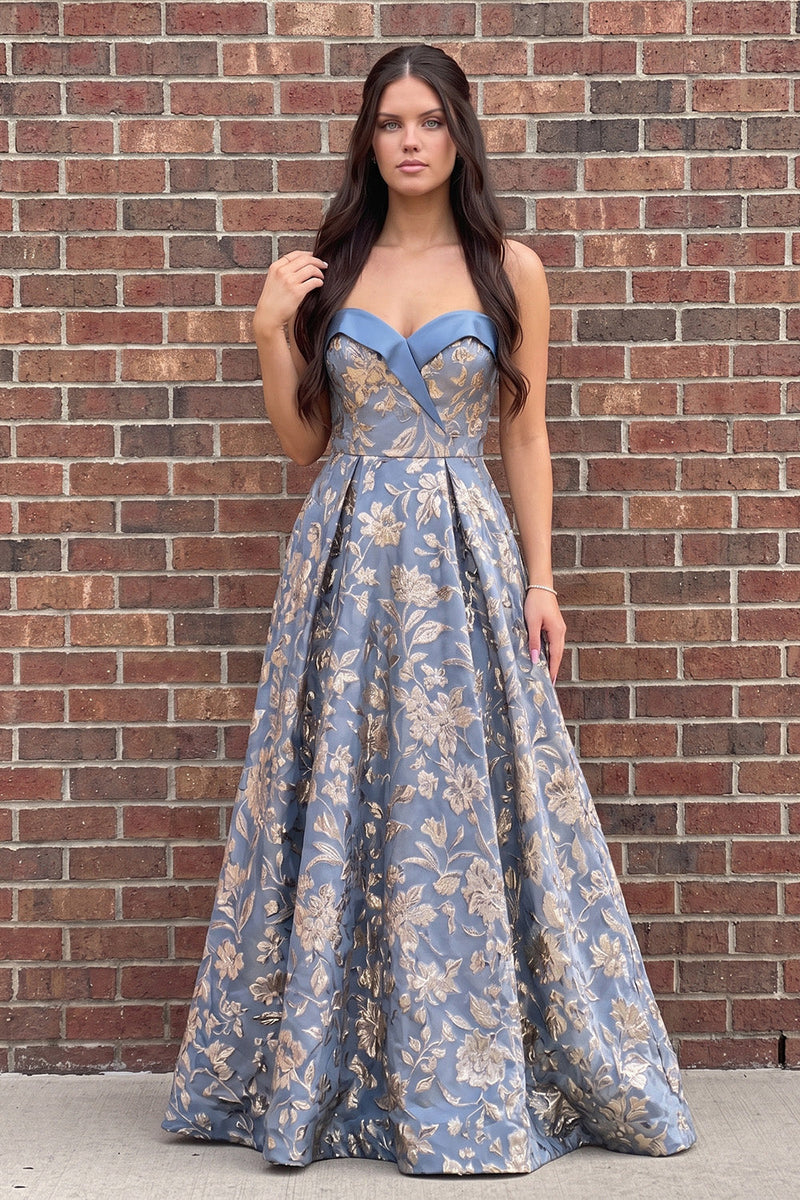 Load image into Gallery viewer, Dusty Lavender A-Line Sweetheart Floral Jacquard Long Prom Dress