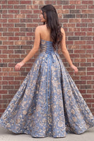 Load image into Gallery viewer, Dusty Lavender A-Line Sweetheart Floral Jacquard Long Prom Dress